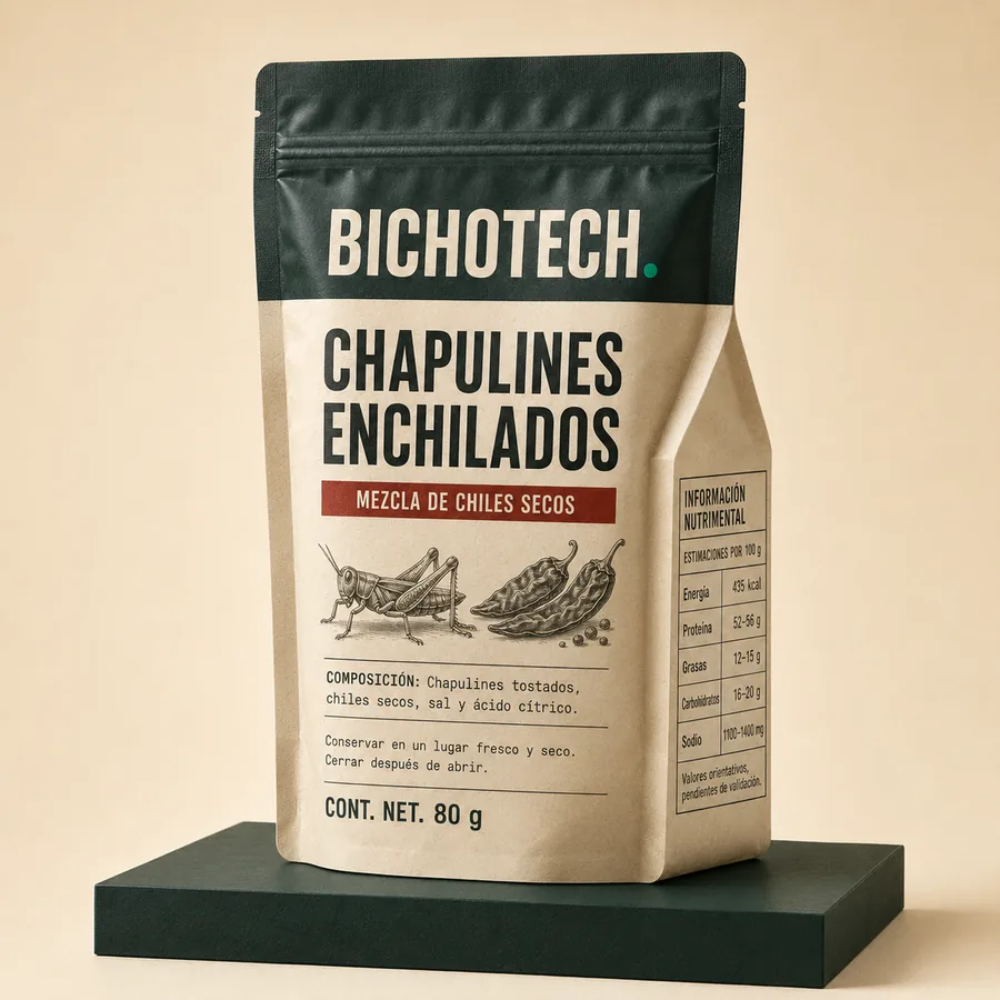 Empaque de chapulines enchilados BICHOTECH