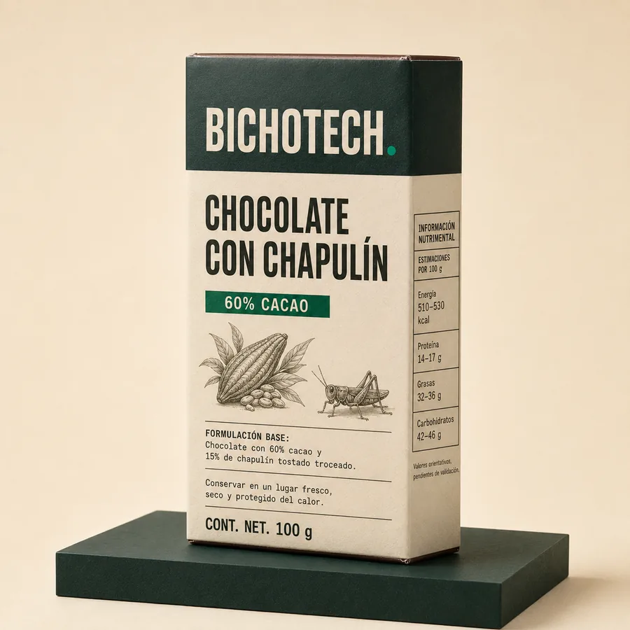 Barra de chocolate con chapulín BICHOTECH