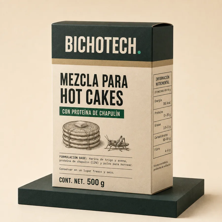 Empaque de mezcla para hot cakes con chapulín BICHOTECH